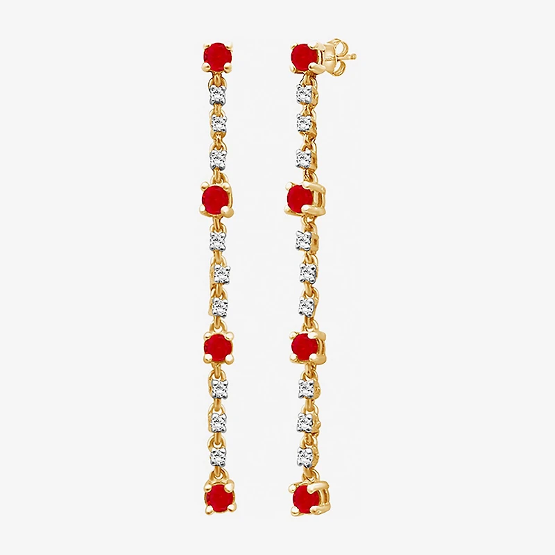 Womens Diamond Accent Gemstone 10K Gold Drop Earrings