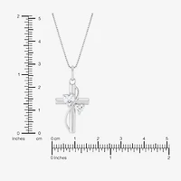 Womens White Cubic Zirconia Sterling Silver Cross Heart 18 Inch Pendant Necklace