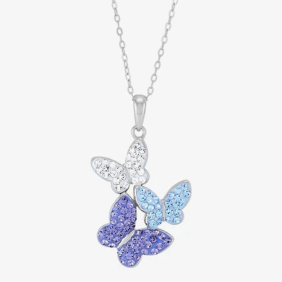 Womens Purple Crystal Sterling Silver Butterfly 18 Inch Pendant Necklace