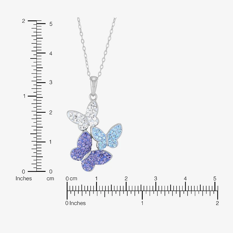 Womens Purple Crystal Sterling Silver Butterfly 18 Inch Pendant Necklace