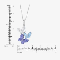 Womens Purple Crystal Sterling Silver Butterfly 18 Inch Pendant Necklace