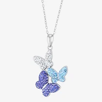 Womens Purple Crystal Sterling Silver Butterfly 18 Inch Pendant Necklace