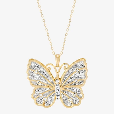 Womens White Crystal 14K Gold Over Silver Butterfly 18 Inch Pendant Necklace