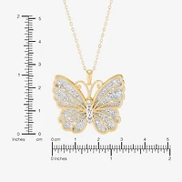 Womens White Crystal 14K Gold Over Silver Butterfly 18 Inch Pendant Necklace