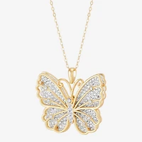 Womens White Crystal 14K Gold Over Silver Butterfly 18 Inch Pendant Necklace