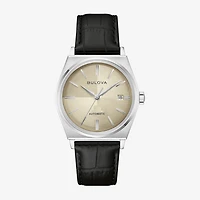 Bulova Mens Automatic Black Leather Strap Watch 96b483