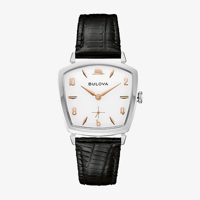 Bulova Mens Black Leather Strap Watch 96a337