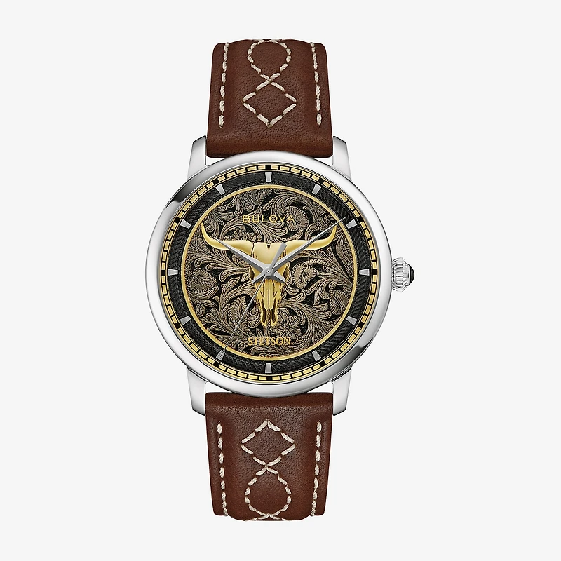Bulova Classic Bul Mens Automatic Brown Leather Strap Watch 96a334