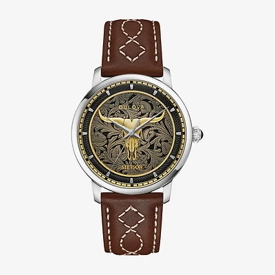 Bulova Classic Bul Mens Automatic Brown Leather Strap Watch 96a334