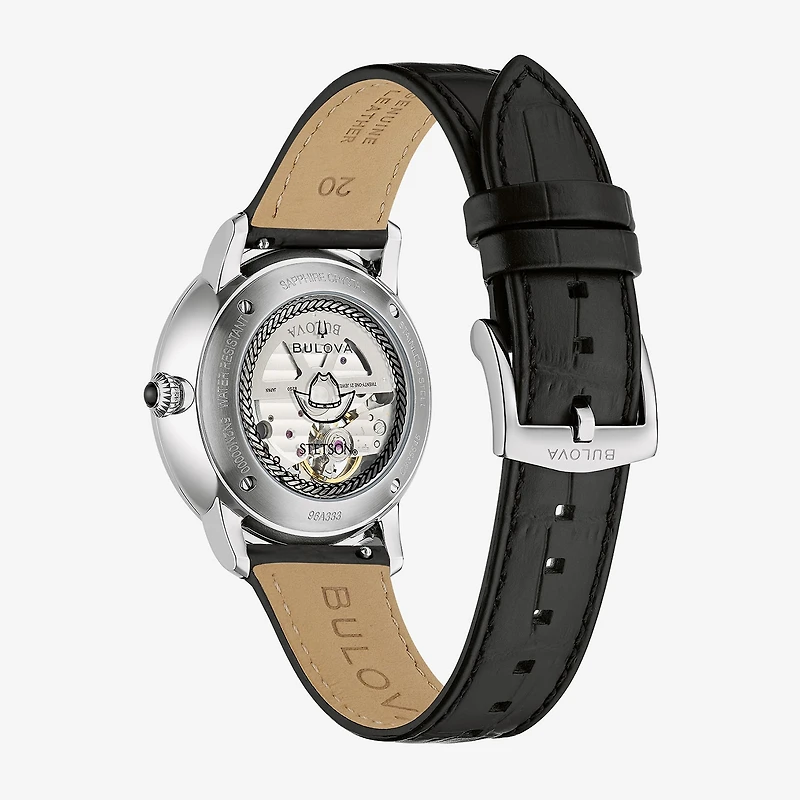 Bulova Classic Bul Mens Automatic Black Leather Strap Watch 96a333