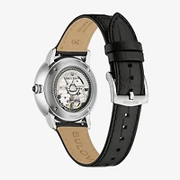 Bulova Classic Bul Mens Automatic Black Leather Strap Watch 96a333