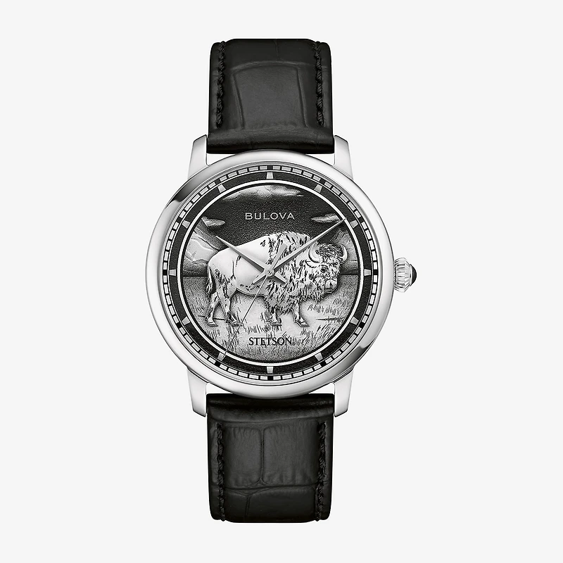Bulova Classic Bul Mens Automatic Black Leather Strap Watch 96a333