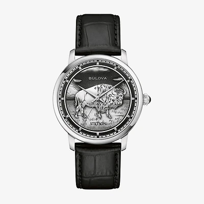 Bulova Classic Bul Mens Automatic Black Leather Strap Watch 96a333