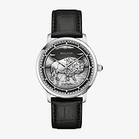 Bulova Classic Bul Mens Automatic Black Leather Strap Watch 96a333