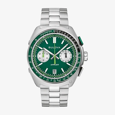 Bulova Racing Mens Chronograph Silver Tone Stainless Steel Bracelet Watch 98b468