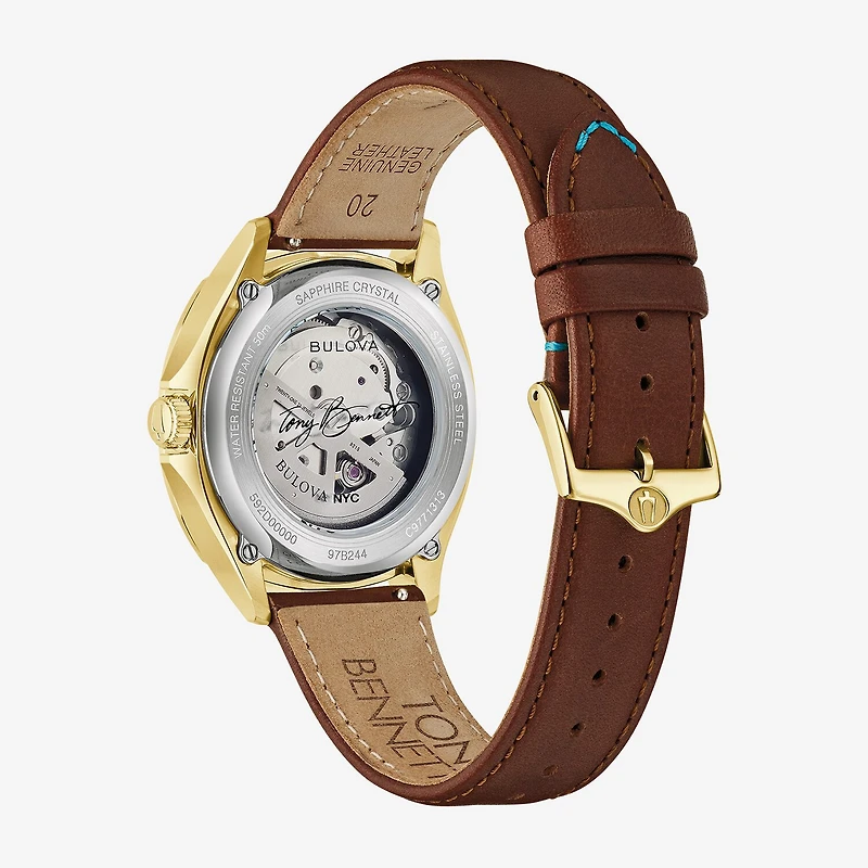 Bulova Classic Bul Mens Automatic Brown Stainless Steel Strap Watch 97b244
