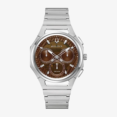 Bulova Curv Mens Chronograph Silver Tone Stainless Steel Bracelet Watch 96k117