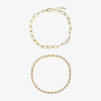 Sparkle Allure Tennis & Chain Womens 2-pc. Cubic Zirconia 14K Gold Over Brass Bracelet Set