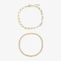 Sparkle Allure Tennis & Chain Womens 2-pc. Cubic Zirconia 14K Gold Over Brass Bracelet Set