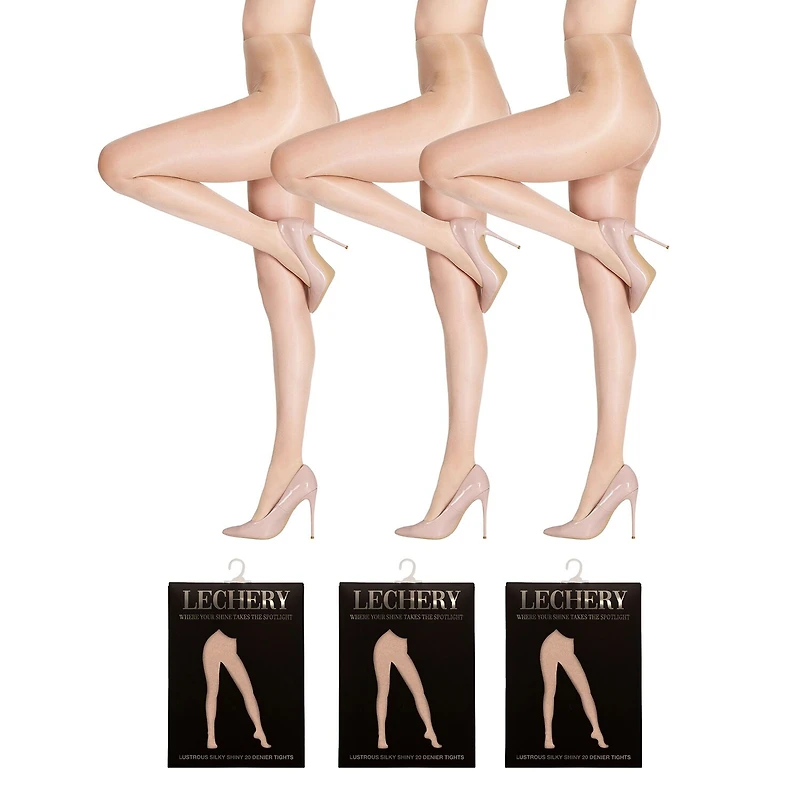 LECHERY 3 Pairs Of Glossy Sheer Tights 3-pc. 20 Denier Pantyhose