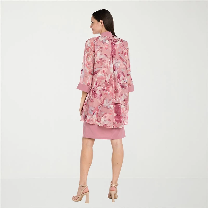 R & M Richards Womens Floral Jacket Dress With Removable Necklace