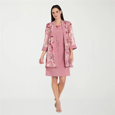 R & M Richards Womens Floral Jacket Dress With Removable Necklace