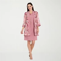 R & M Richards Womens Floral Jacket Dress With Removable Necklace