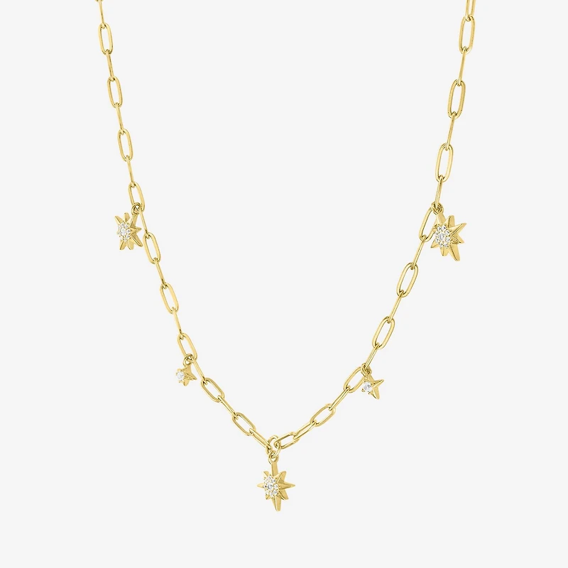 Womens Lab Created White Sapphire 14K Gold Over Silver Star 16 Inch Pendant Necklace