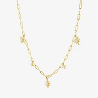 Womens Lab Created White Sapphire 14K Gold Over Silver Star 16 Inch Pendant Necklace