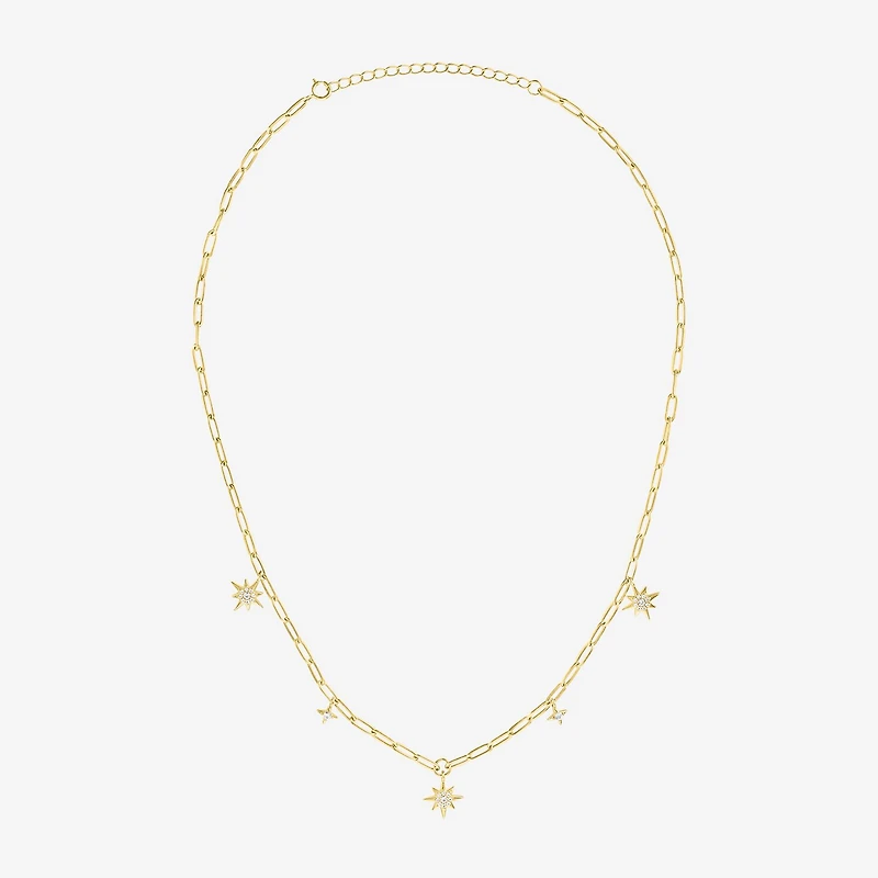Womens Lab Created White Sapphire 14K Gold Over Silver Star 16 Inch Pendant Necklace