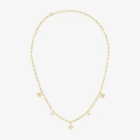 Womens Lab Created White Sapphire 14K Gold Over Silver Star 16 Inch Pendant Necklace