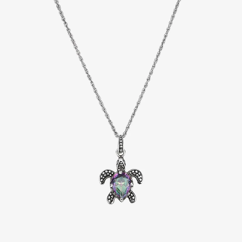 Womens Multi Color Cubic Zirconia Sterling Silver 18 Inch Pendant Necklace