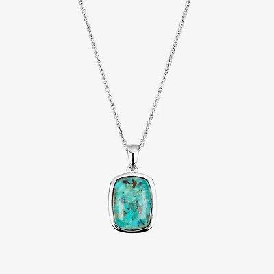 Womens Enhanced Blue Turquoise Sterling Silver Rectangular 18 Inch Pendant Necklace
