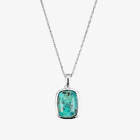 Womens Enhanced Blue Turquoise Sterling Silver Rectangular 18 Inch Pendant Necklace