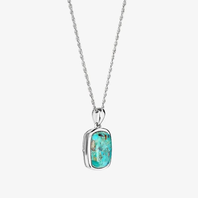 Womens Enhanced Blue Turquoise Sterling Silver Rectangular 18 Inch Pendant Necklace