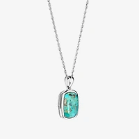 Womens Enhanced Blue Turquoise Sterling Silver Rectangular 18 Inch Pendant Necklace