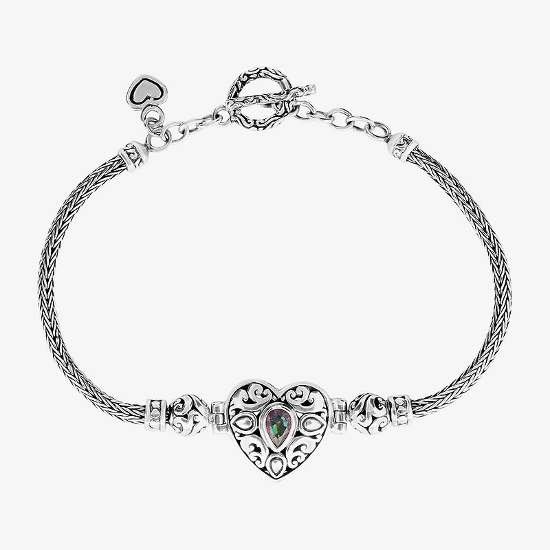 Womens Multi Color Cubic Zirconia Sterling Silver Charm Bracelet