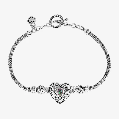Womens Multi Color Cubic Zirconia Sterling Silver Charm Bracelet