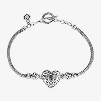 Womens Multi Color Cubic Zirconia Sterling Silver Charm Bracelet