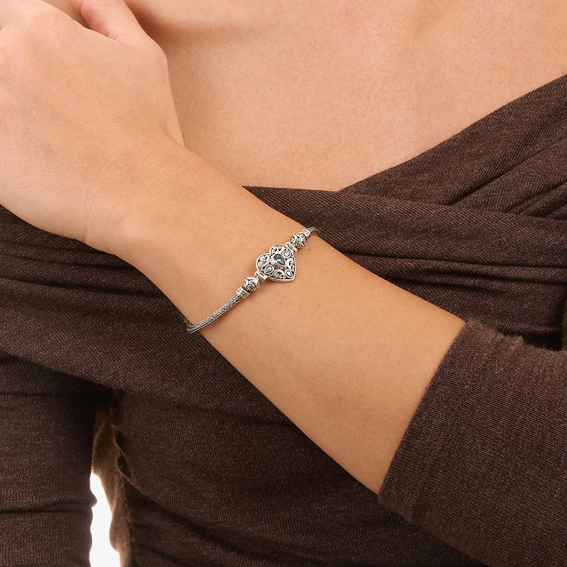 Womens Multi Color Cubic Zirconia Sterling Silver Charm Bracelet