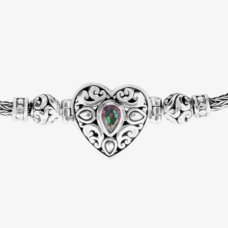 Womens Multi Color Cubic Zirconia Sterling Silver Charm Bracelet