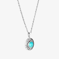 Womens Enhanced Blue Turquoise Sterling Silver Round 18 Inch Pendant Necklace