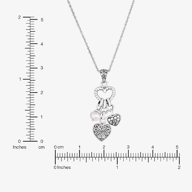 Womens White Sterling Silver Heart 18 Inch Pendant Necklace