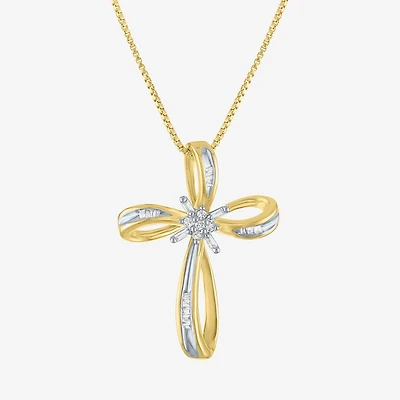 1/10 CT.T.W. Natural Diamond Sterling SIlver Ribbon-Style Cross Pendant Necklace