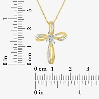 1/10 CT.T.W. Natural Diamond Sterling SIlver Ribbon-Style Cross Pendant Necklace