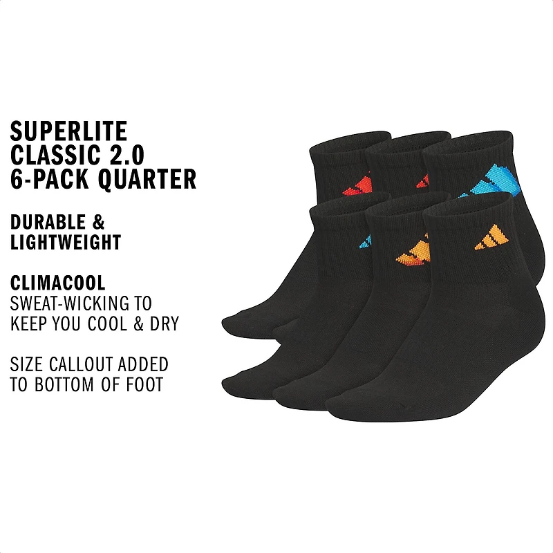 adidas Superlite Boys 6 Pair Quarter Ankle Socks