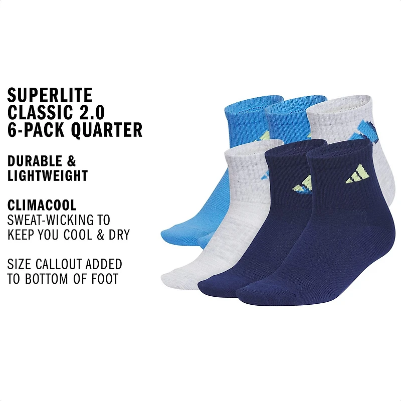 adidas Superlite Boys 6 Pair Quarter Ankle Socks