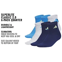adidas Superlite Boys 6 Pair Quarter Ankle Socks