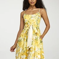 Premier Amour Womens Midi Scoop Neck Sleeveless Floral Fit + Flare Dress