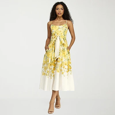 Premier Amour Womens Midi Scoop Neck Sleeveless Floral Fit + Flare Dress